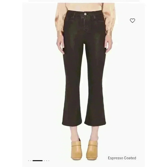 New FRAME Le Crop Flare Brown Espresso Coated Jeans Size 30 - Picture 3 of 11